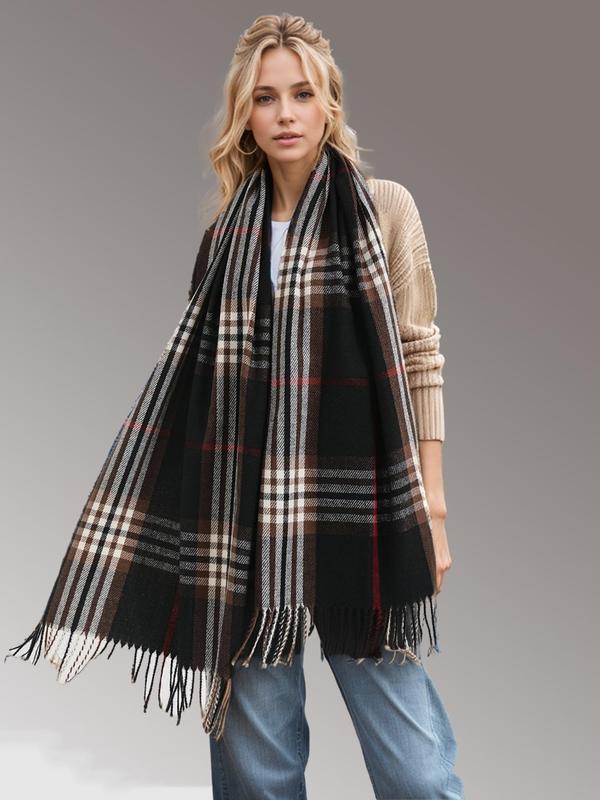 Unisex Classic Plaid Pattern Long Shawl, Casual Soft Warm Long Scarf for Fall & Winter, Fashion Accessories for Women & Men