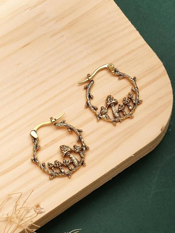 Tree Branch Mushroom Design Hoop Earrings (1 Pair), Retro Fashion Jewelry for Women, Elegant Jewelry for Party, Daily Clothing Decor, Trendy All-match & Exquisite Jewelry for Birthday Gift