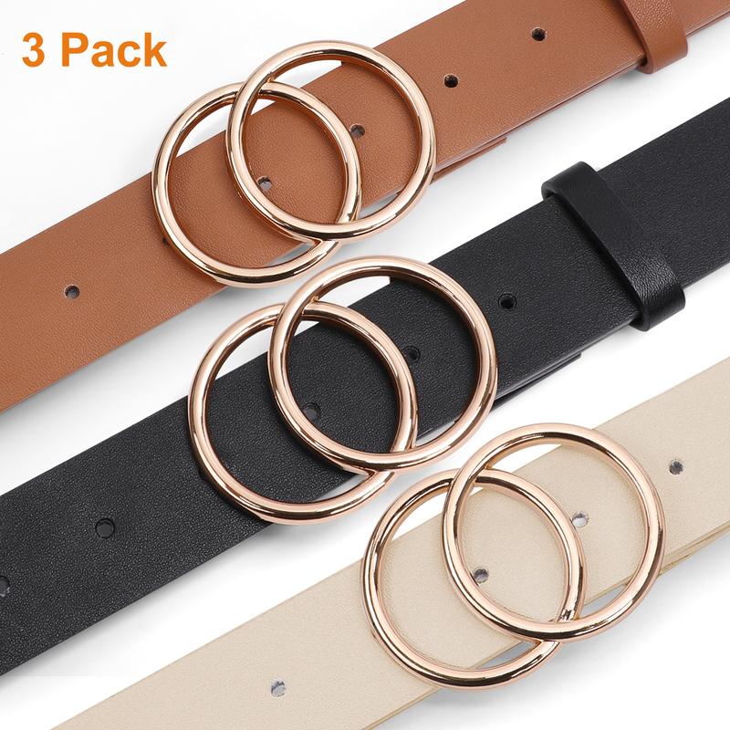 JASGOOD Women Leather Belt Fashion Soft  Faux Leather Waist Belts For Jeans Dress with Double O-Ring Buckle