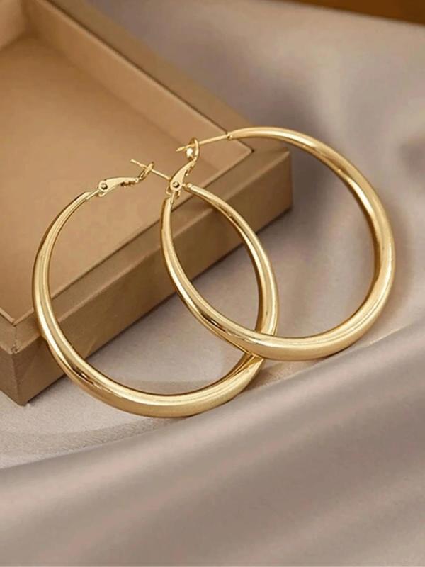 Simple Geometric Round Design Hoop Earrings, Fashion Alloy Ear Piercing Jewelry for Women and Girls, Casual All-match Accessories for Fall Festival Party, Daily Clothing Decoration