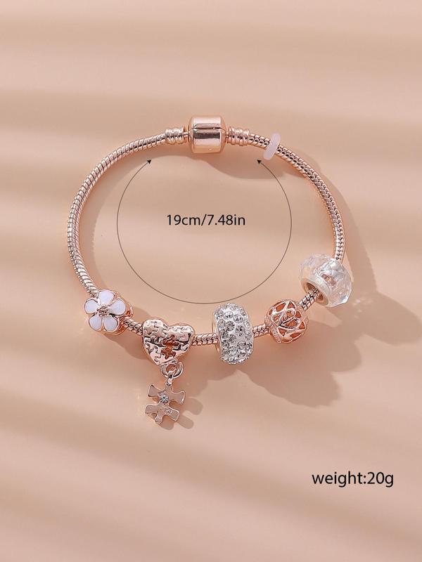 Fashion Elegant Rhinestone Decorated Heart & Flower Design Bracelet, Holiday Casual Daily Wear Party Accessories for Women