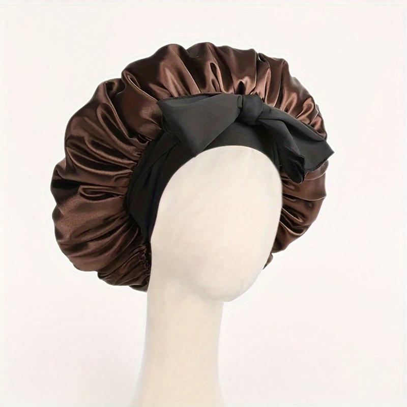 Women's Black Silk-Like Bonnet, With Band, Fashionable And Comfortable Sleep Cap, Soft And Breathable, Suitable For Daily Wear And Home, Prevent Hair From Falling And Maintain Hair Style