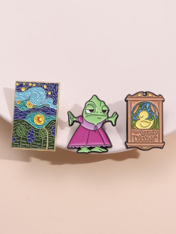 Cartoon Character & Landscape Paint Design Brooch Set, Cute Brooch, Fashion Accessories for Women & Men, Trendy All-match & Exquisite Brooch for Birthday Gift