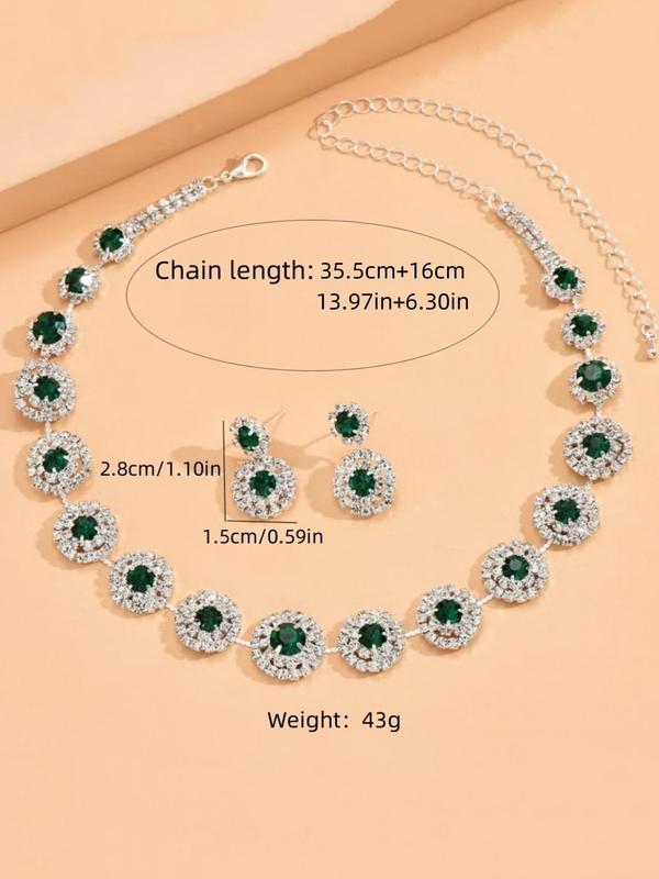 Women's Elegant Rhinestone Decorated Necklace & Dangle Earrings, Exquisite Trendy Jewelry Set, Fashionable Accessories for Party & Daily Clothing Decor