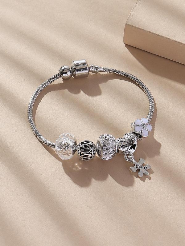 Fashion Elegant Rhinestone Decorated Heart & Flower Design Bracelet, Holiday Casual Daily Wear Party Accessories for Women