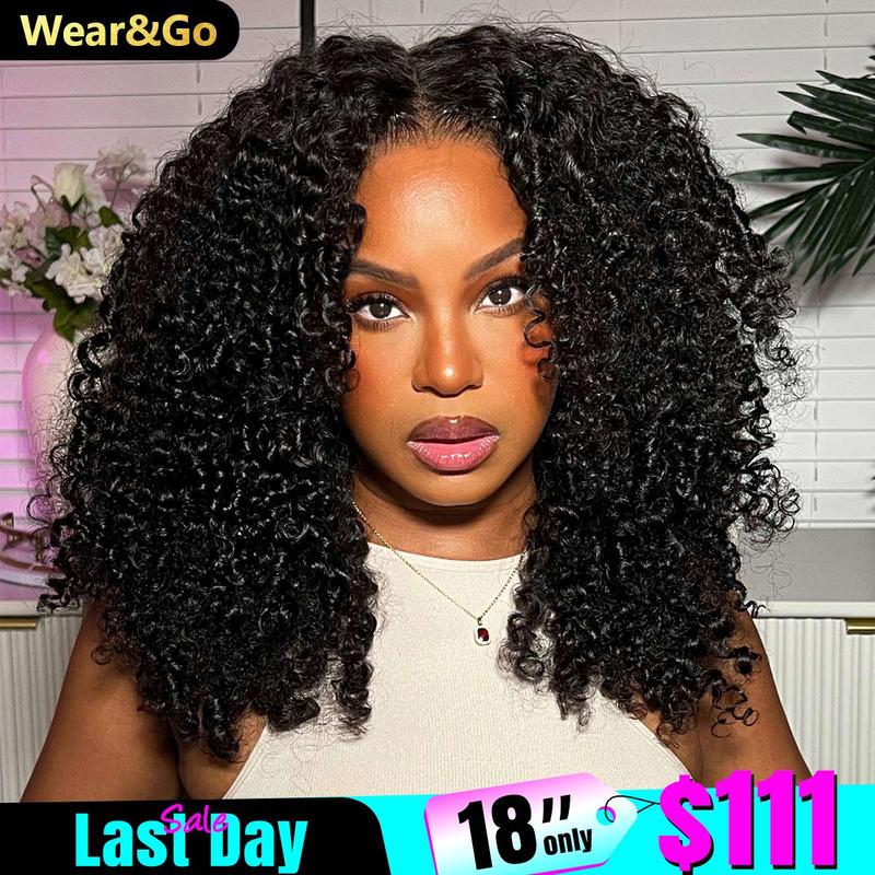 OQ HAIR Kinky Curly Wear and Go Glueless Human Hair Wigs Pre Bleached Pre-cut 4x6 HD Lace Front Wig Pre-plucked Natural Hairline