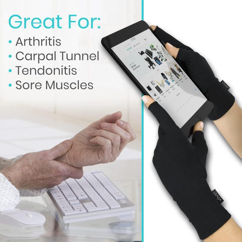 Vive Rheumatoid Arthritis Gloves - Men and Women Fingerless Compression Wrap for Hand Pain and Osteoarthritis -  Hand Wrap for Arthritic Joint Symptom Relief - Open Finger Fit