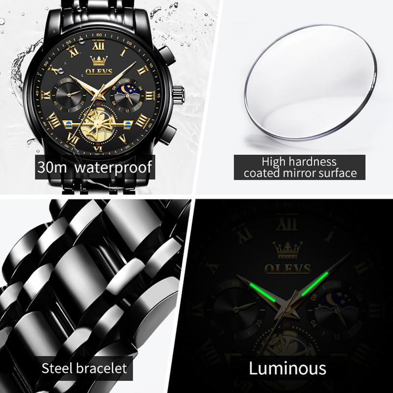 OLEVS Mens Watches Chronograph Business Dress Quartz Stainless Steel Waterproof Luminous Date Wrist Watch