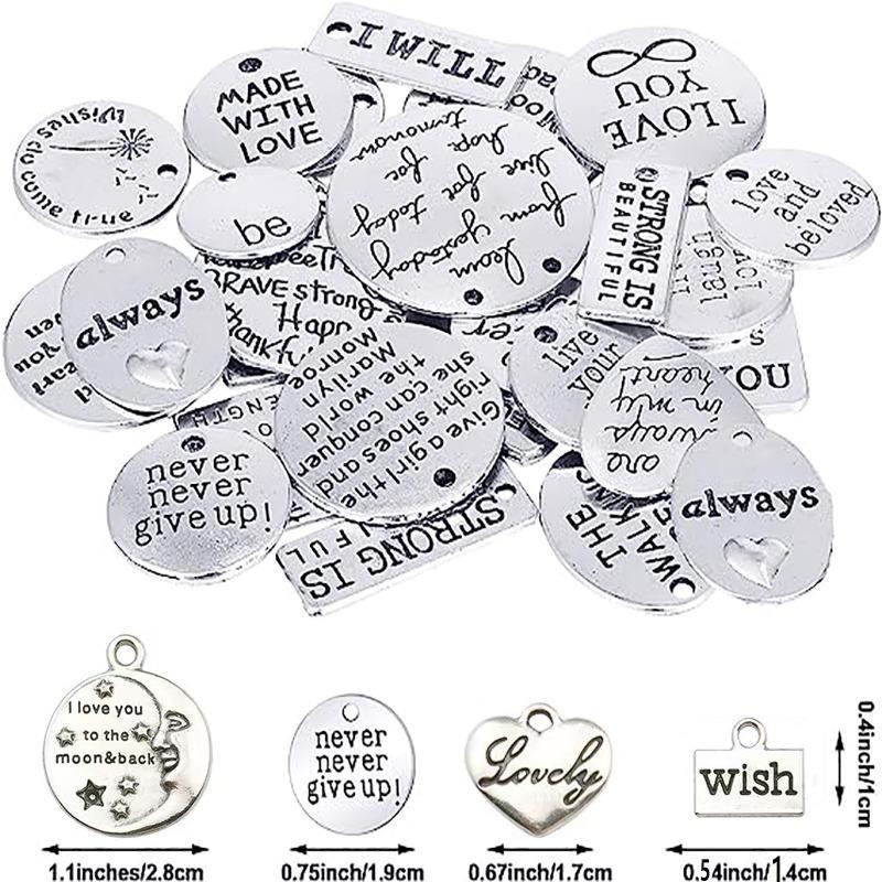 DIY Keyring Accessories, 100pcs set Inspirational Keychain Kit, Including 20pcs Pendant & 20pcs Keyring & 60pcs Jump Circle, Art Crafts Keychain Supplies, Christmas Gift