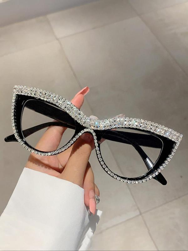 Elegant Rhinestone Decor Cat Eye Frame Eyeglasses for Women, Trendy Vintage Luxury Eyeglasses, Chic All-match Fashion Accessories for Daily Use