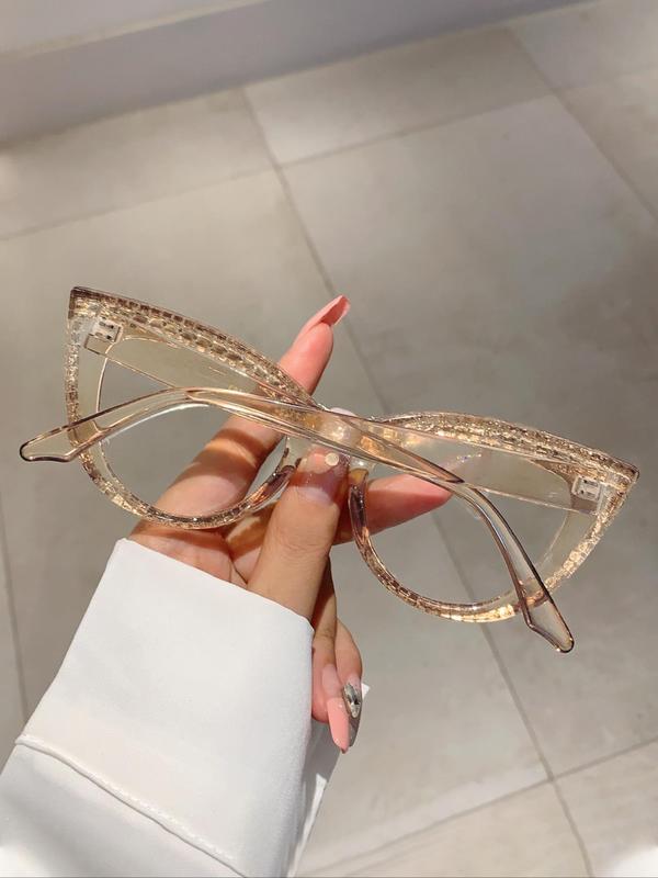 Elegant Rhinestone Decor Cat Eye Frame Eyeglasses for Women, Trendy Vintage Luxury Eyeglasses, Chic All-match Fashion Accessories for Daily Use