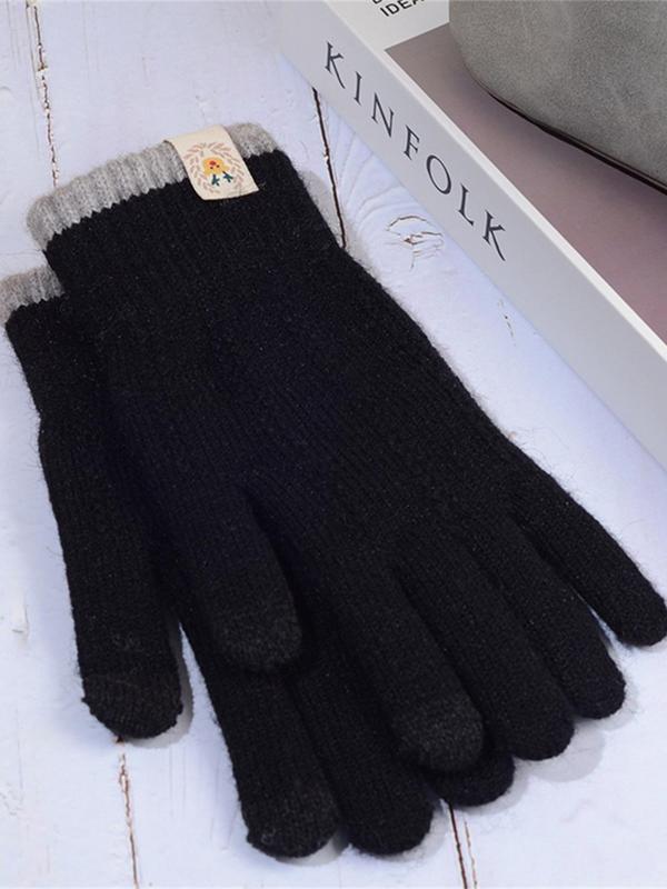 Unisex Thermal Lined Knitted Gloves, Casual Touch Screen Gloves for Fall & Winter, Warm Gloves for Outdoor Cycling Travel