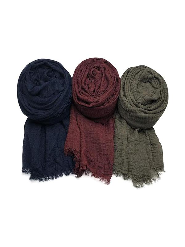 Women's 3pcs Solid Color Tassel Decor Scarf, Casual Versatile Soft Comfortable Shawl for Daily Wear Fall Winter, Fashion Accessories Gift for Women & Girls