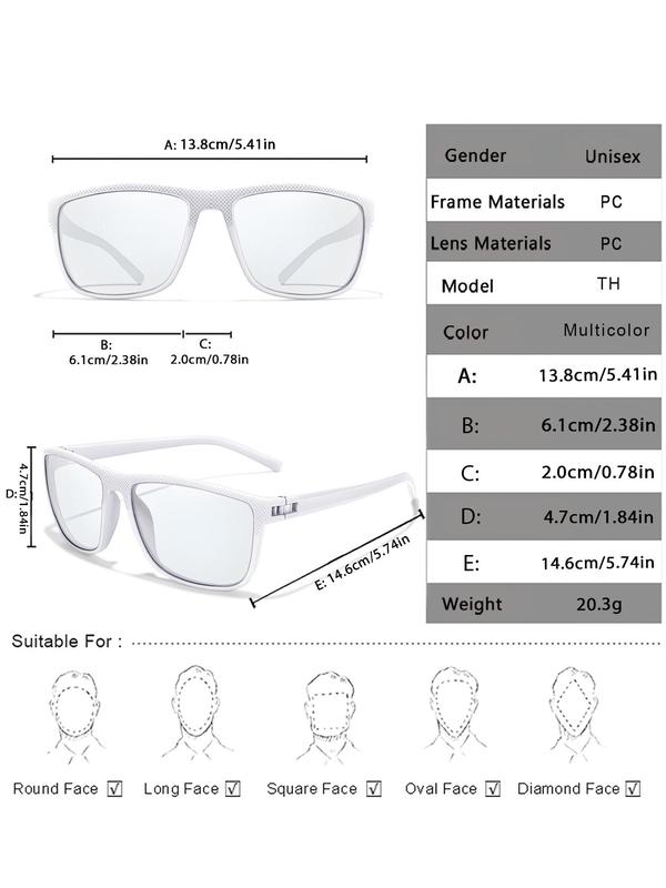 Unisex Square Frame Photochromic Sunglasses, 2024 New Style Trendy Casual Sun Protection Sunglasses for Everyday Use, Fashion Accessories for Outdoor Activities