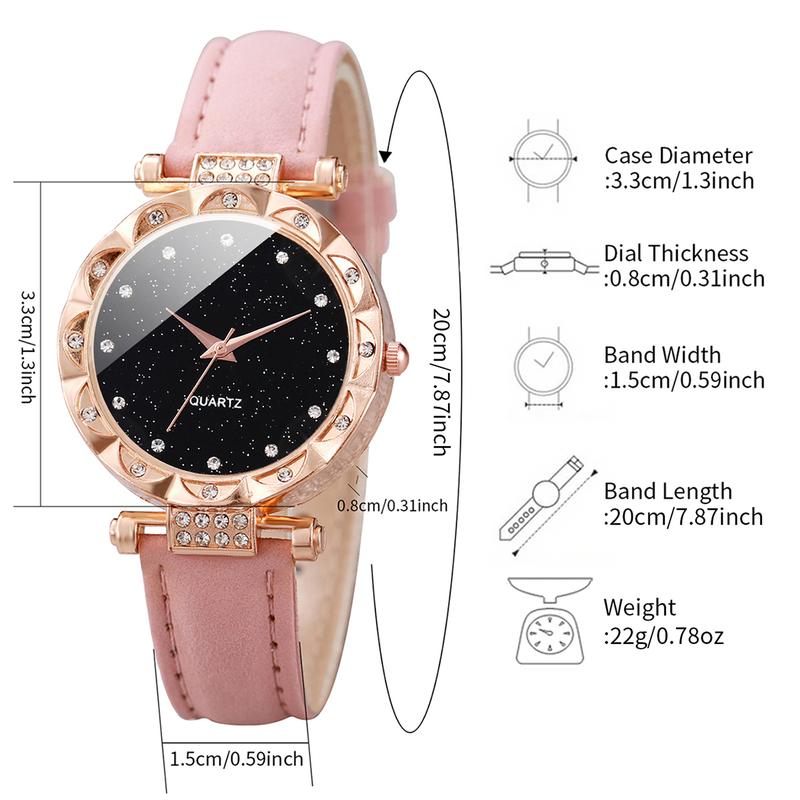 4PCS Set Women's Fashion Watch Simple Design Round Dial Leather Watch with Love Bracelet