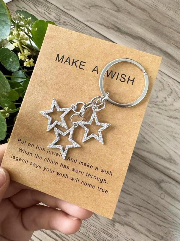 Cute Hollow Out Star Shaped Keychain with Card, Rhinestone Decor Keychain for Women & Men, Trendy All-match & Exquisite Keychain for Birthday Gift