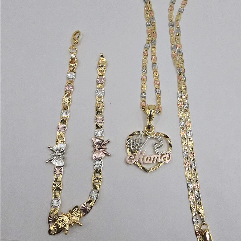 MAMA #1 BEAUTIFUL SET chain with TE AMO bracelet  with butterflies gold-plated perfect three colors