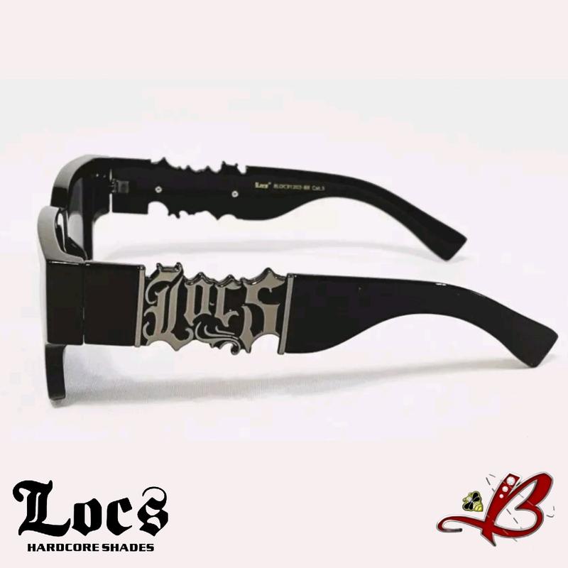 LOCS BIG LOGO Cutout Black Gold Retro Full Frame Dark Lenses Gangster Style Big LOCS Logo Biker Gangster Hardcore Hip Hop Rapper Sunglasses aviator shades