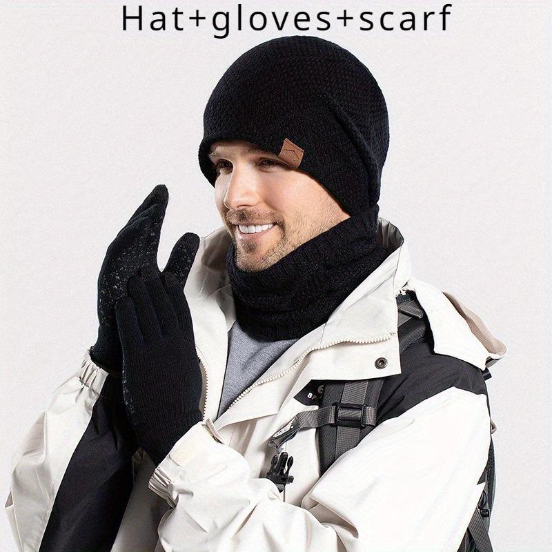 Men's Winter Sports Hat & Glove & Scarf Set, Knit Warm Hat & Glove & Scarf, Touch Screen Glove, Outdoor Sports Accessories for Men