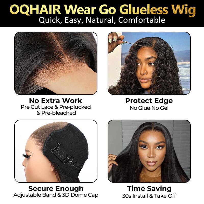 OQ HAIR Kinky Curly Wear and Go Glueless Human Hair Wigs Pre Bleached Pre-cut 4x6 HD Lace Front Wig Pre-plucked Natural Hairline