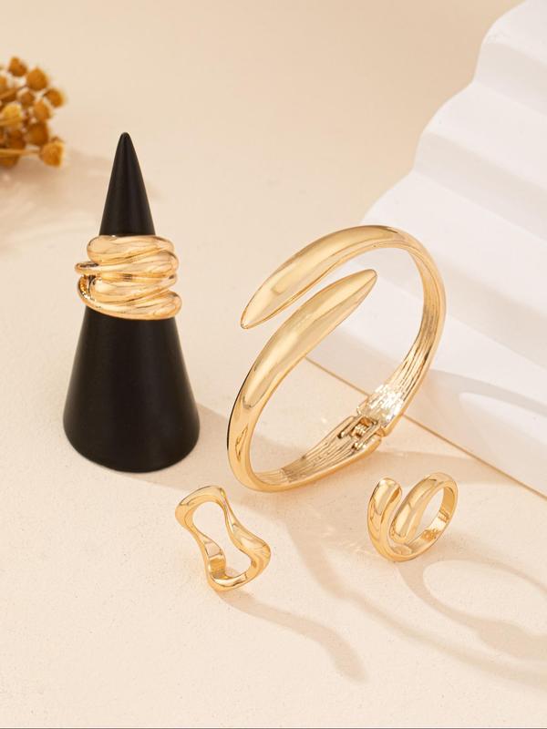 Fashionable Boho Style Cuff Bangle & Cuff Rings, New Trend Elegant Hand Jewelry Set, Trendy & Exquisite Hand Jewelry for Women