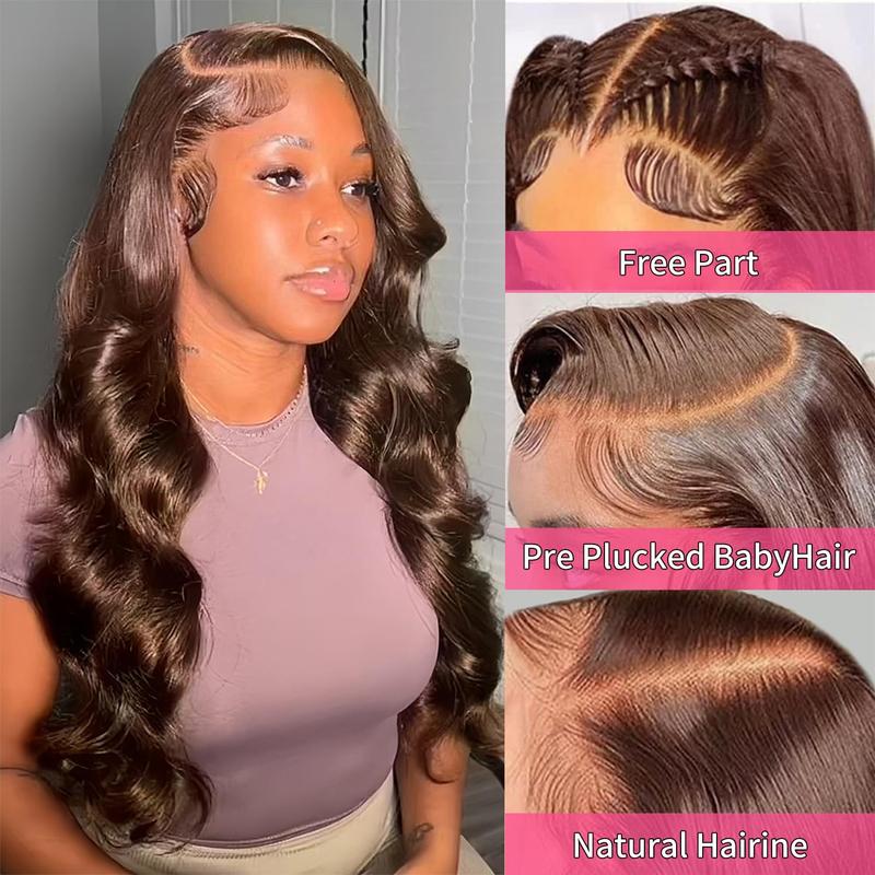 30 Inch Chocolate Brown 13x6 Body Wave Lace Front Wigs Human Hair Body HD Transparent Lace Front Wigs Pre Plucked with Baby Hair 180% Density Brazilian Virgin Hair