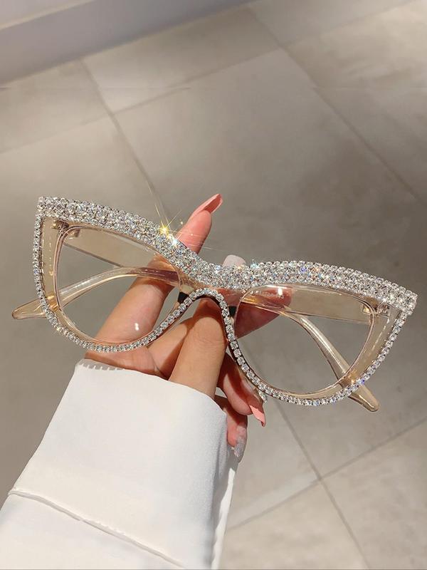 Elegant Rhinestone Decor Cat Eye Frame Eyeglasses for Women, Trendy Vintage Luxury Eyeglasses, Chic All-match Fashion Accessories for Daily Use