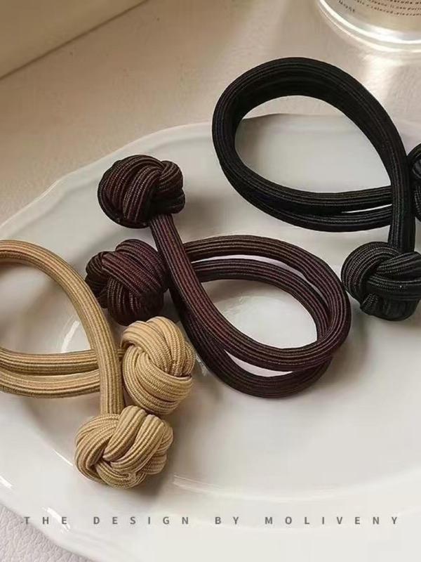 Women's Knot Design Plain Color High Elasticity Hair Ties, 6 Counts set Casual Ponytail Holders for Women & Girls, Trendy All-match  Hair Accessories for Hairstyle Ideas