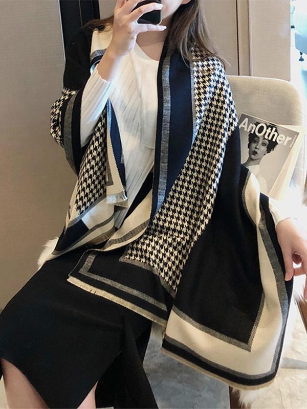 Houndstooth & Plaid Pattern Scarf, Casual Soft Warm Shawl for Women, Fashion Accessories for Daily Wear, Trendy All-match & Exquisite Scarf for Birthday Gift