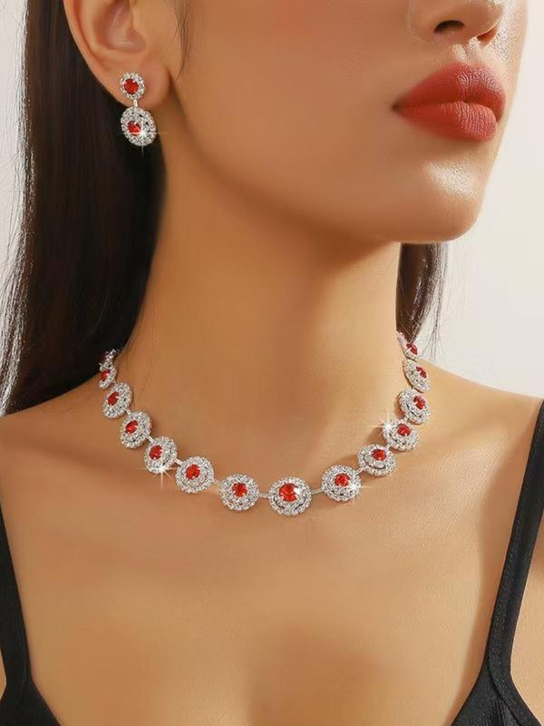 Women's Elegant Rhinestone Decorated Necklace & Dangle Earrings, Exquisite Trendy Jewelry Set, Fashionable Accessories for Party & Daily Clothing Decor