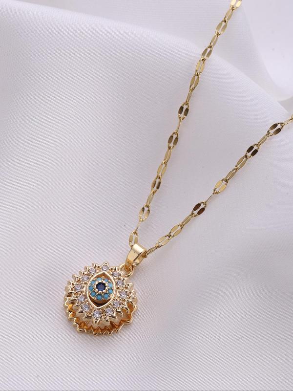 Eye Design Pendant Necklace for Women & Men, Rhinestone Decor Rotating Jewelry for Party, Daily Clothing Decor, Trendy All-match & Exquisite Jewelry for Birthday Gift