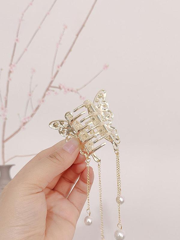 Faux Pearl Decorated Butterfly & Flower Design Hair Claw, Casual Versatile Hair Accessories for Women, Trendy Accessories for Party and Daily Life