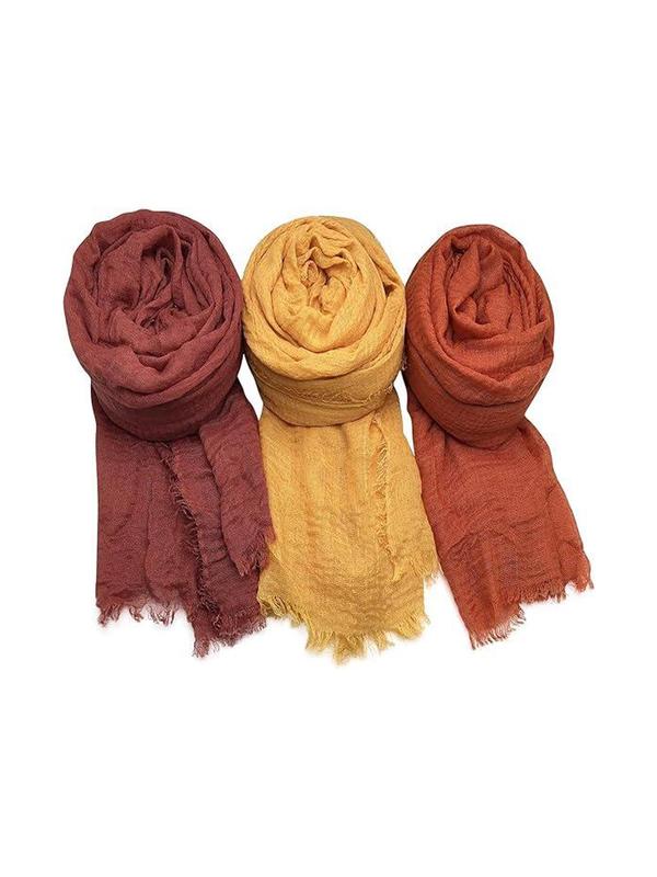 Women's 3pcs Solid Color Tassel Decor Scarf, Casual Versatile Soft Comfortable Shawl for Daily Wear Fall Winter, Fashion Accessories Gift for Women & Girls