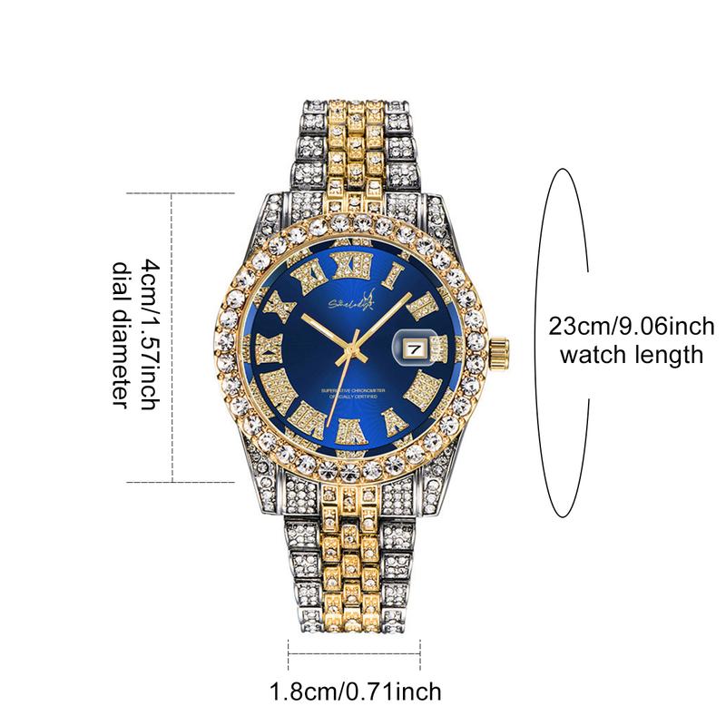 SMelody Men's Hip Hop Watches for Men Iced-Out Bling Diamond Luxury Quartz Watches with Date