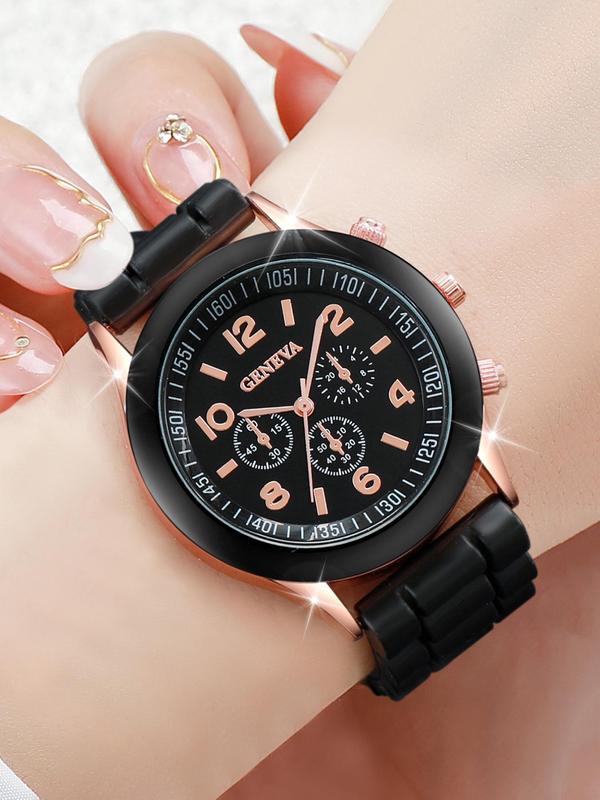 Women's Elegant Round Dial Quartz Watch (2pcs set), Exquisite Trendy Wristwatch, Fashionable Watch Set As Gift for Women without Box