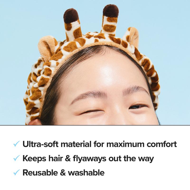 I DEW CARE Face Wash Headband Giraffe - Adorable Design, Perfect for Cleansing, Bath, Makeup and Spa, 100% Microfiber, Reusable, 1 Count