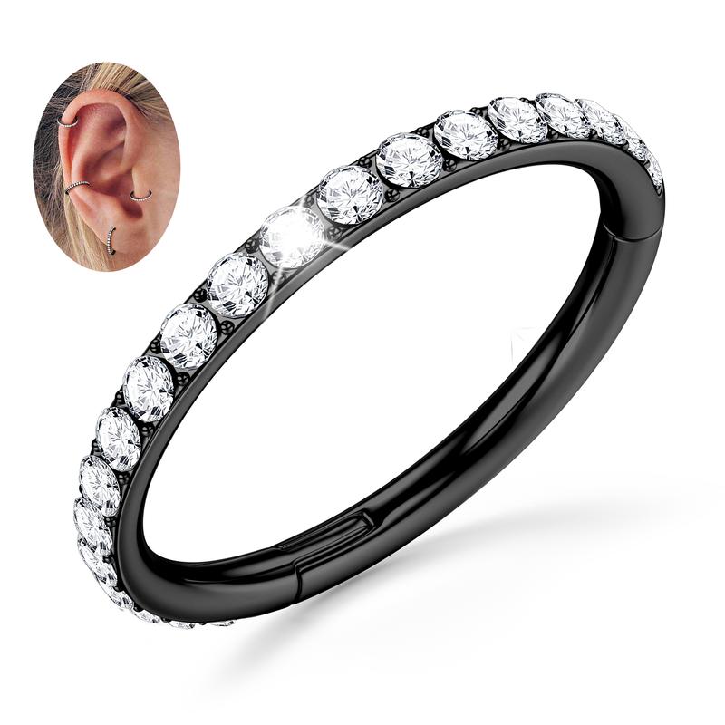 BodyBonita Clear CZ Nose Rings Hoop 316L Surgical Steel CZ Body Piercing Hoop Clicker 20G 18G 16G Hypoallergenic Earrings Jewelry for Cartilage Helix Rook Tragus Conch Daith Button Ring with Cubic Zircon 6mm 7mm 8mm 9mm 10mm 11mm 12mm - Gold Silver Black