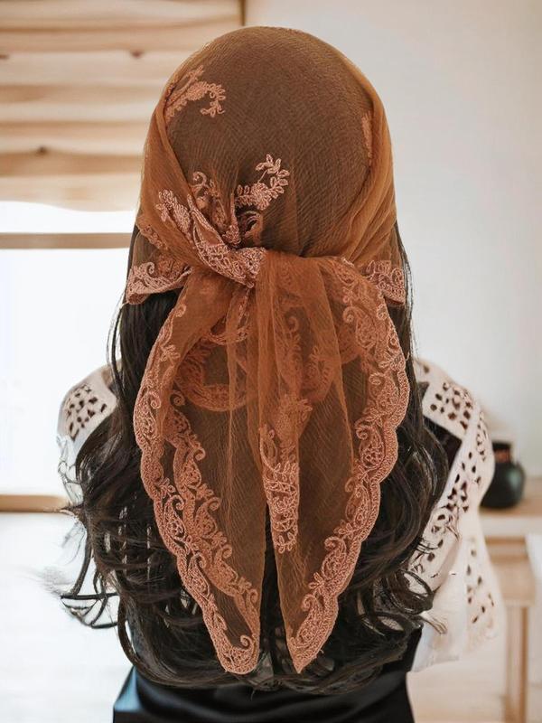 Women's Summer Floral Embroidered Square Scarf, Fashionable Elegant Multifunctional Lace Scarf for Daily Wear, Casual Versatile Scarf for Women for Back To School, Fall 2024 Outfits, Earthtone Fall Freshness