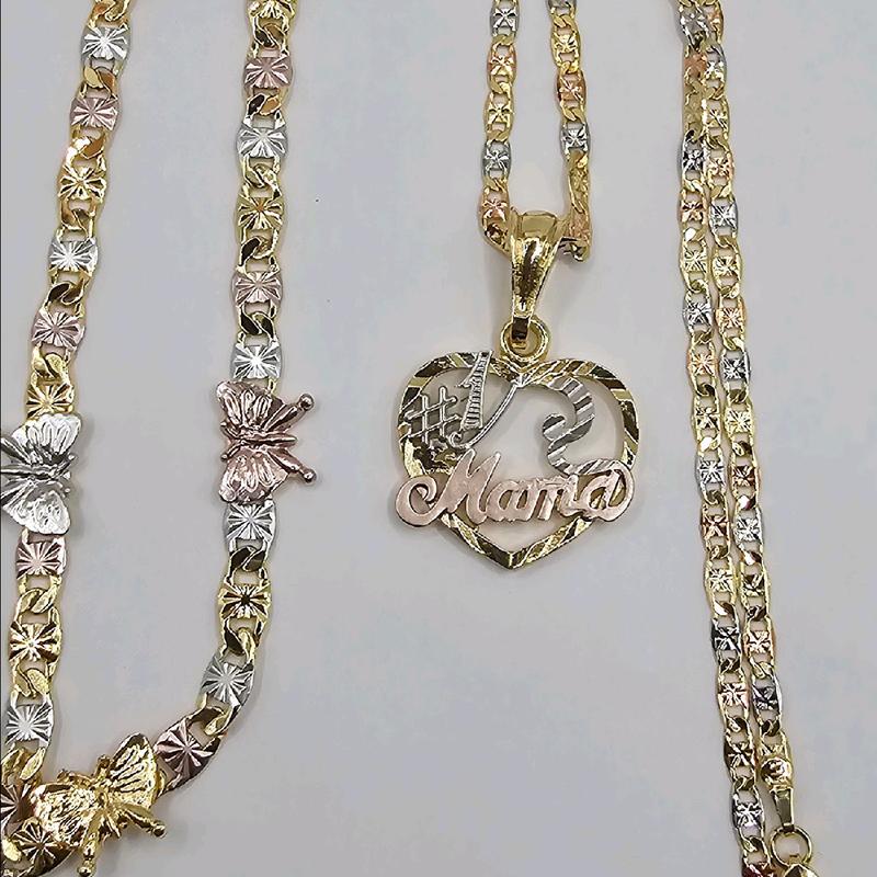 MAMA #1 BEAUTIFUL SET chain with TE AMO bracelet  with butterflies gold-plated perfect three colors