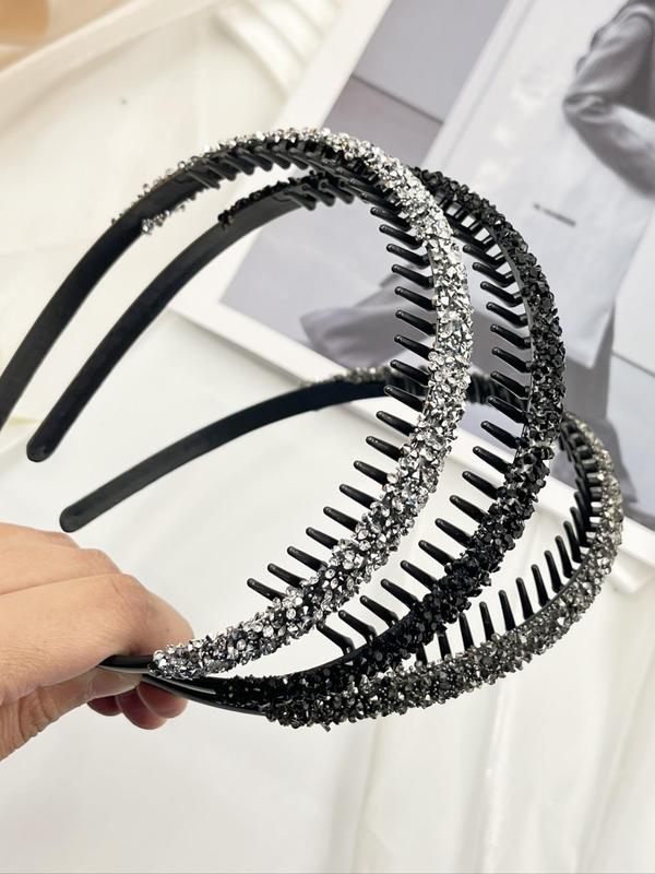 Rhinestone Decorated Anti Slip Hair Hoop with Teeth (3pcs set), Fashionable Hair Accessories for Women & Girls, Casual Versatile Hair Accessories for Daily Wear