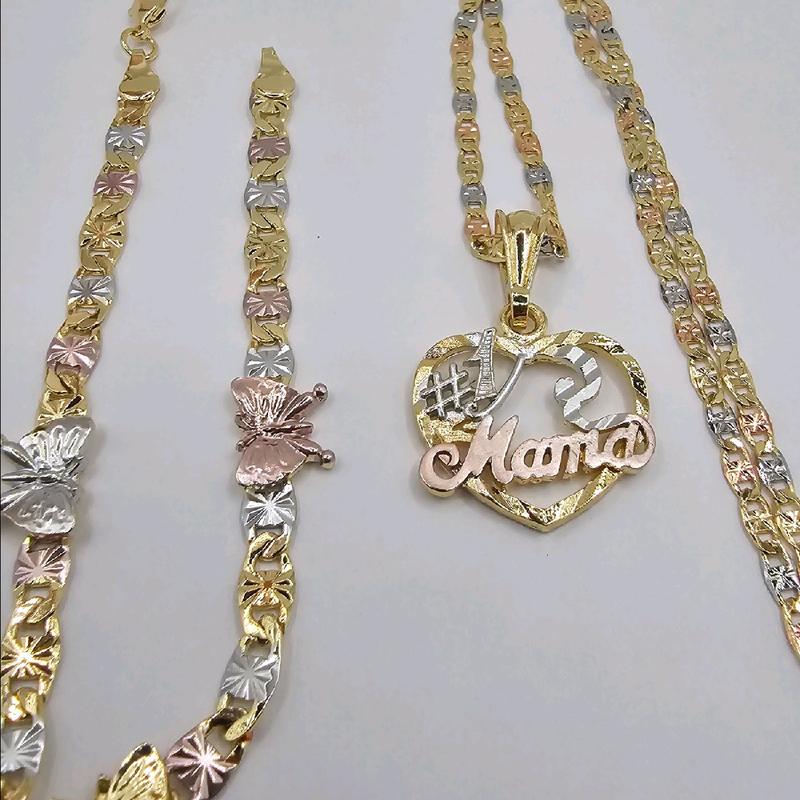 MAMA #1 BEAUTIFUL SET chain with TE AMO bracelet  with butterflies gold-plated perfect three colors