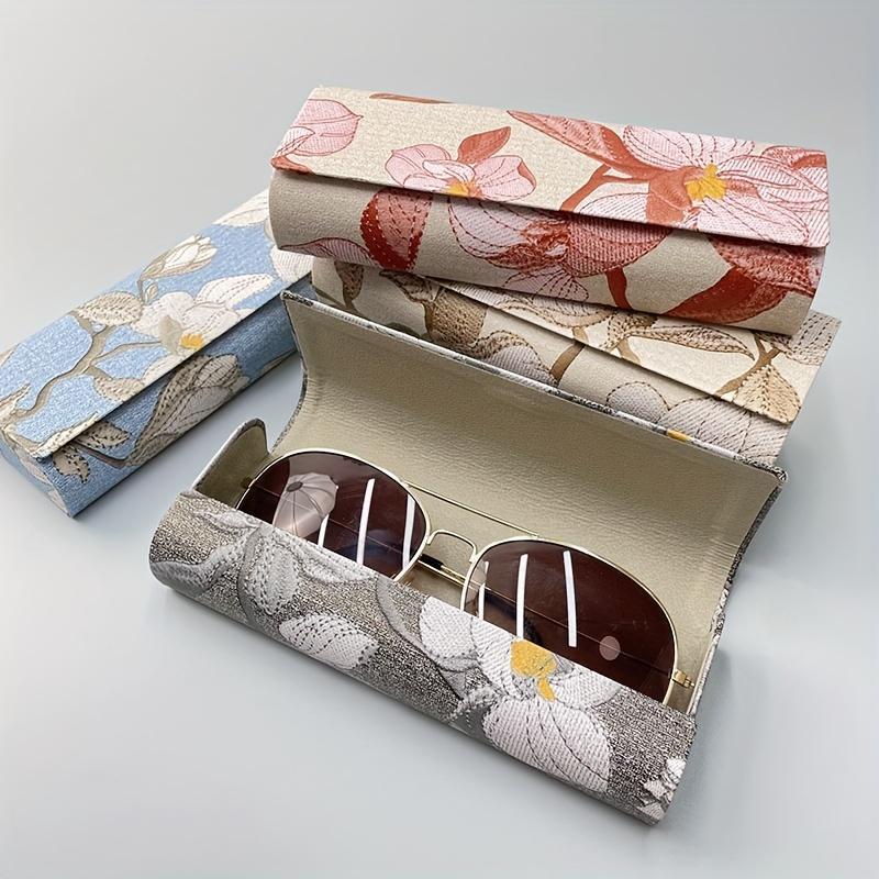 Floral Embroidered Glasses Case, Magnetic Closure Sunglasses Storage Box, Glasses Organizer for Living Room Bedroom Office School