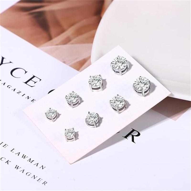 Magnetic Non-piercing Clip On Earrings: Stainless Steel 5-8mm CZ Inlay Round Square Fake Cheater Studs for Men Women