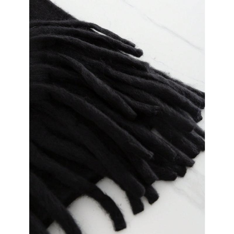 1pc Solid Color Scarf, Winter Warm Neck, Thickened Wool Knitted Thick Fringed Shawl, Can Be Worn