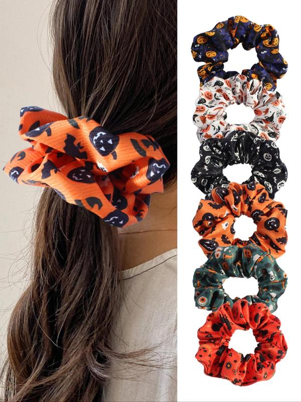 Creative Hair Scrunchies, Cute Pumpkin All Over Print Hair Ties, Fashion Hair Accessories, Minimalist Headwear Suitable for Thick Hair Fall, Birthday Gifts, Halloween Couple Ideas