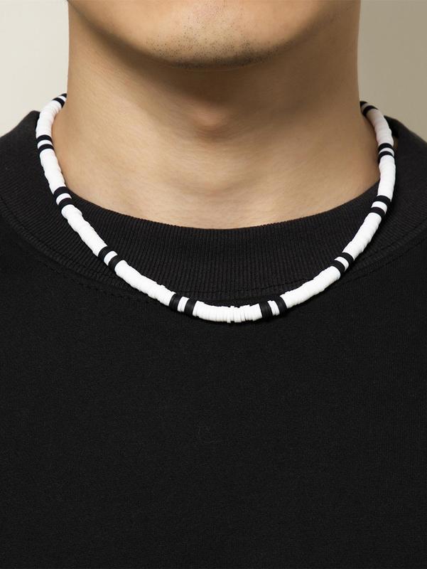 Men's Simple Colorblock Beaded Necklace, Casual Trendy Stainless Steel Necklace, Mexican Necklaces, Elegant All-match Fashion Accessories for Daily Wear