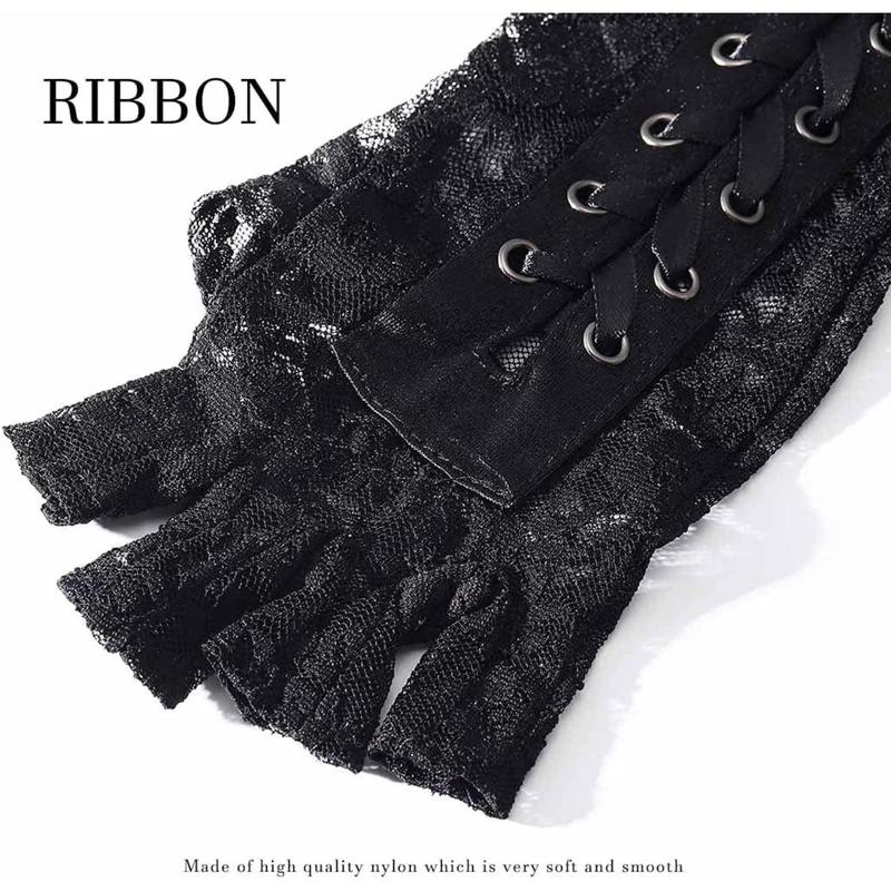 Fingerless Lace Up Gloves Black Elbow Glove  Gloves Stretchy Costume Party Opera Costume for Women and Girl