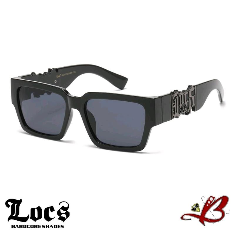 LOCS BIG LOGO Cutout Black Gold Retro Full Frame Dark Lenses Gangster Style Big LOCS Logo Biker Gangster Hardcore Hip Hop Rapper Sunglasses aviator shades