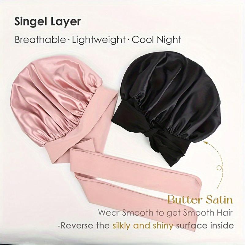 Women's Black Silk-Like Bonnet, With Band, Fashionable And Comfortable Sleep Cap, Soft And Breathable, Suitable For Daily Wear And Home, Prevent Hair From Falling And Maintain Hair Style