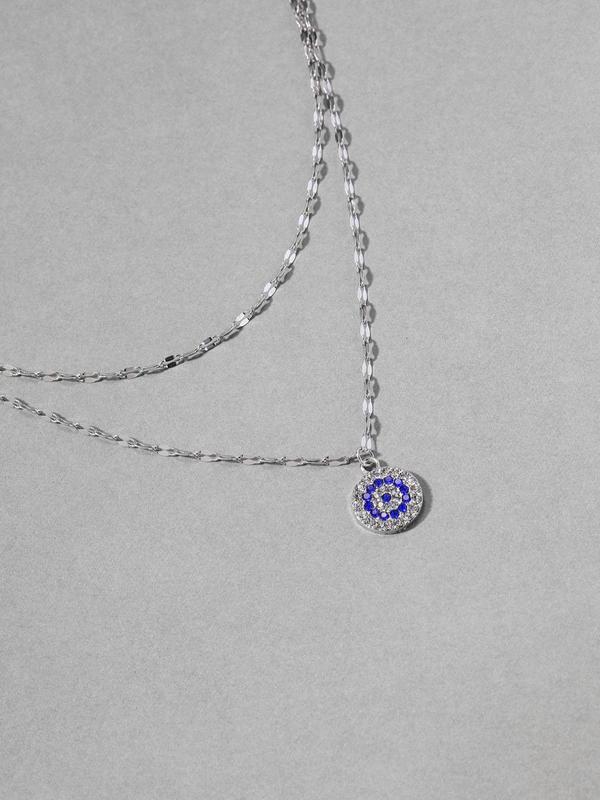 Women's Boho Style Rhinestone Decorated Layered Necklace, Trendy Exquisite Evil Eye Pendant Mexican Necklace, Fashionable Matching Jewelry for Women As Lover's Day Gifts without Box